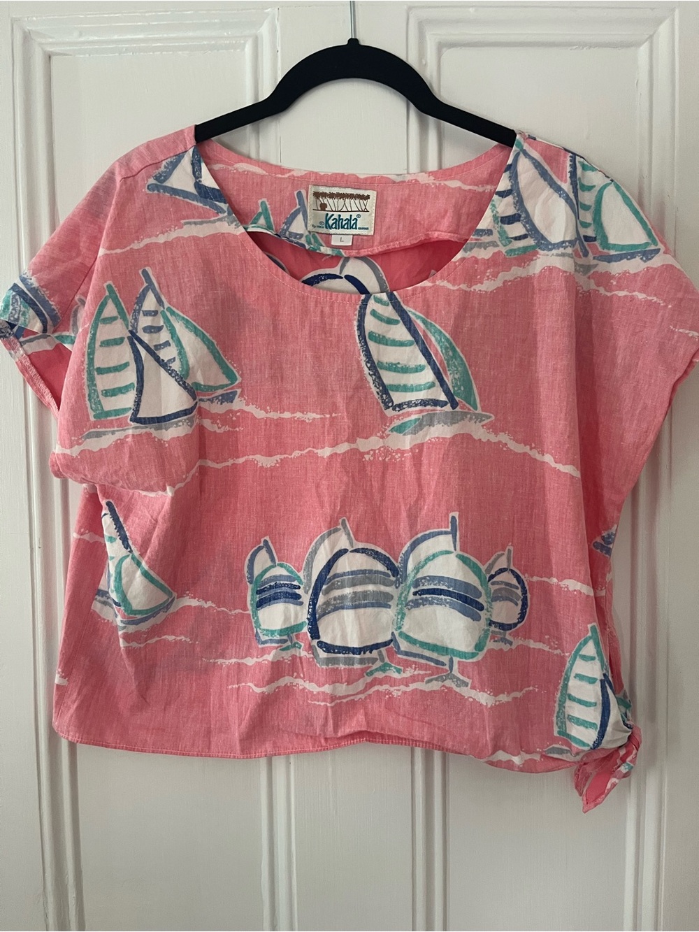Kahala Pink Sailboat Print Linen Top